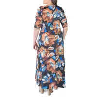 24seven Comfort Apparel Womens Short Sleeve Floral Maxi Dress Plus