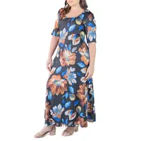 24seven Comfort Apparel Womens Short Sleeve Floral Maxi Dress Plus