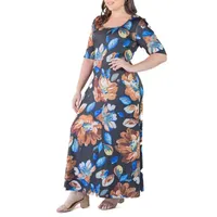 24seven Comfort Apparel Womens Short Sleeve Floral Maxi Dress Plus