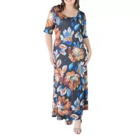 24seven Comfort Apparel Womens Short Sleeve Floral Maxi Dress Plus