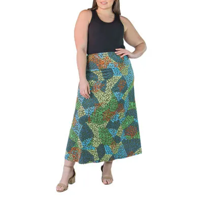 24seven Comfort Apparel Womens Mid Rise Long A-Line Skirt-Plus
