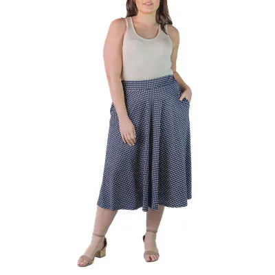 24seven Comfort Apparel Womens Mid Rise Midi A-Line Skirt-Plus