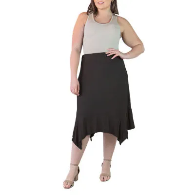 24seven Comfort Apparel Womens Mid Rise Midi A-Line Skirt-Plus