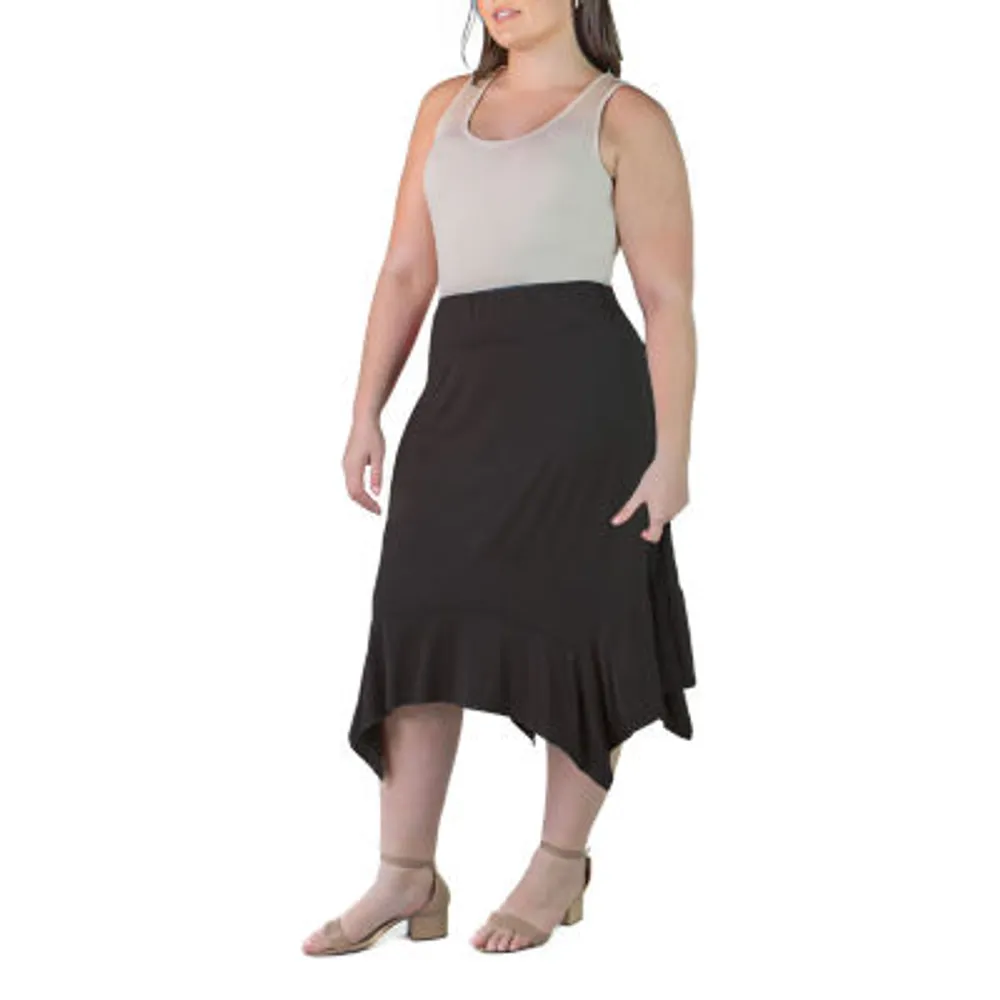 24seven Comfort Apparel Womens Mid Rise Midi A-Line Skirt-Plus