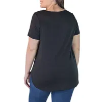 24seven Comfort Apparel Plus Womens V Neck Short Sleeve Tunic Top