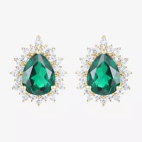Lab Created Green Emerald 14K Gold Over Silver Sterling Silver 9mm Pear Stud Earrings