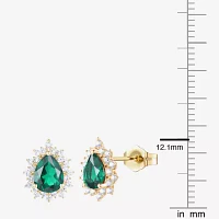 Lab Created Green Emerald 14K Gold Over Silver Sterling Silver 9mm Pear Stud Earrings