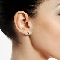 Lab Created Green Emerald 14K Gold Over Silver Sterling Silver 9mm Pear Stud Earrings