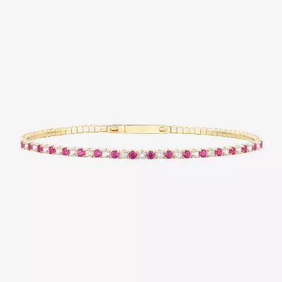 Lab Created Red Ruby 14K Gold Over Silver Sterling Silver Bangle Bracelet