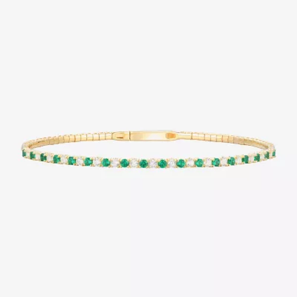 Lab Created Green Emerald 14K Gold Over Silver Sterling Silver Bangle Bracelet