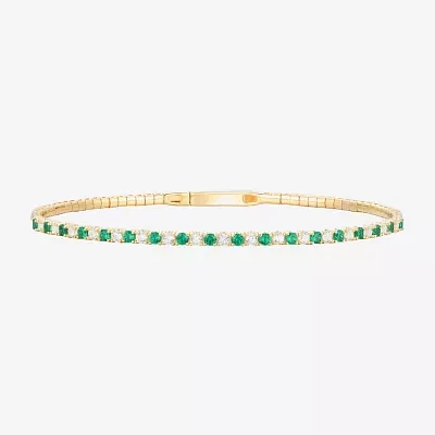 Lab Created Green Emerald 14K Gold Over Silver Sterling Silver Bangle Bracelet