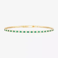 Lab Created Green Emerald 14K Gold Over Silver Sterling Silver Bangle Bracelet