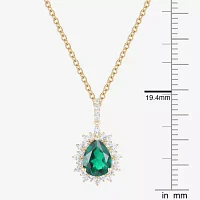 Womens Lab Created Green Emerald 14K Gold Over Silver Sterling Silver Pear Pendant Necklace