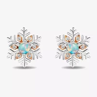 Enchanted Disney Fine Jewelry Diamond Accent Lab Created White Opal 10K Rose Gold Sterling Silver 10.9mm Flower Princess Elsa Frozen Stud Earrings