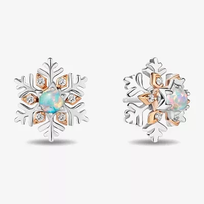 Enchanted Disney Fine Jewelry Diamond Accent Lab Created White Opal 10K Rose Gold Sterling Silver 10.9mm Flower Princess Elsa Frozen Stud Earrings