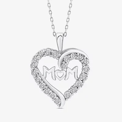 (H,Si2) "Mom" Womens 1/4 CT. T.W. Lab Grown White Diamond Sterling Silver Heart Pendant Necklace