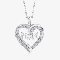 (H,Si2) "Mom" Womens 1/4 CT. T.W. Lab Grown White Diamond Sterling Silver Heart Pendant Necklace