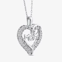 (H,Si2) "Mom" Womens 1/4 CT. T.W. Lab Grown White Diamond Sterling Silver Heart Pendant Necklace