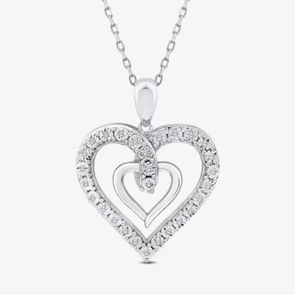 (H Womens 1/10 CT. T.W. Lab Grown White Diamond Sterling Silver Heart 18 Inch Pendant Necklace