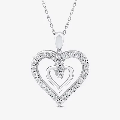 (H Womens 1/10 CT. T.W. Lab Grown White Diamond Sterling Silver Heart 18 Inch Pendant Necklace