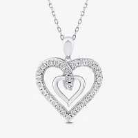 (H Womens 1/10 CT. T.W. Lab Grown White Diamond Sterling Silver Heart 18 Inch Pendant Necklace