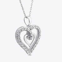 (H Womens 1/10 CT. T.W. Lab Grown White Diamond Sterling Silver Heart 18 Inch Pendant Necklace