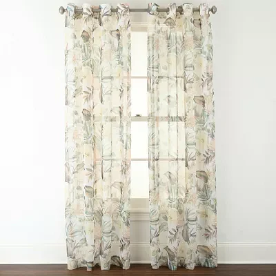 Liz Claiborne Lisette Printed Grommet Top Sheer Single Curtain Panels
