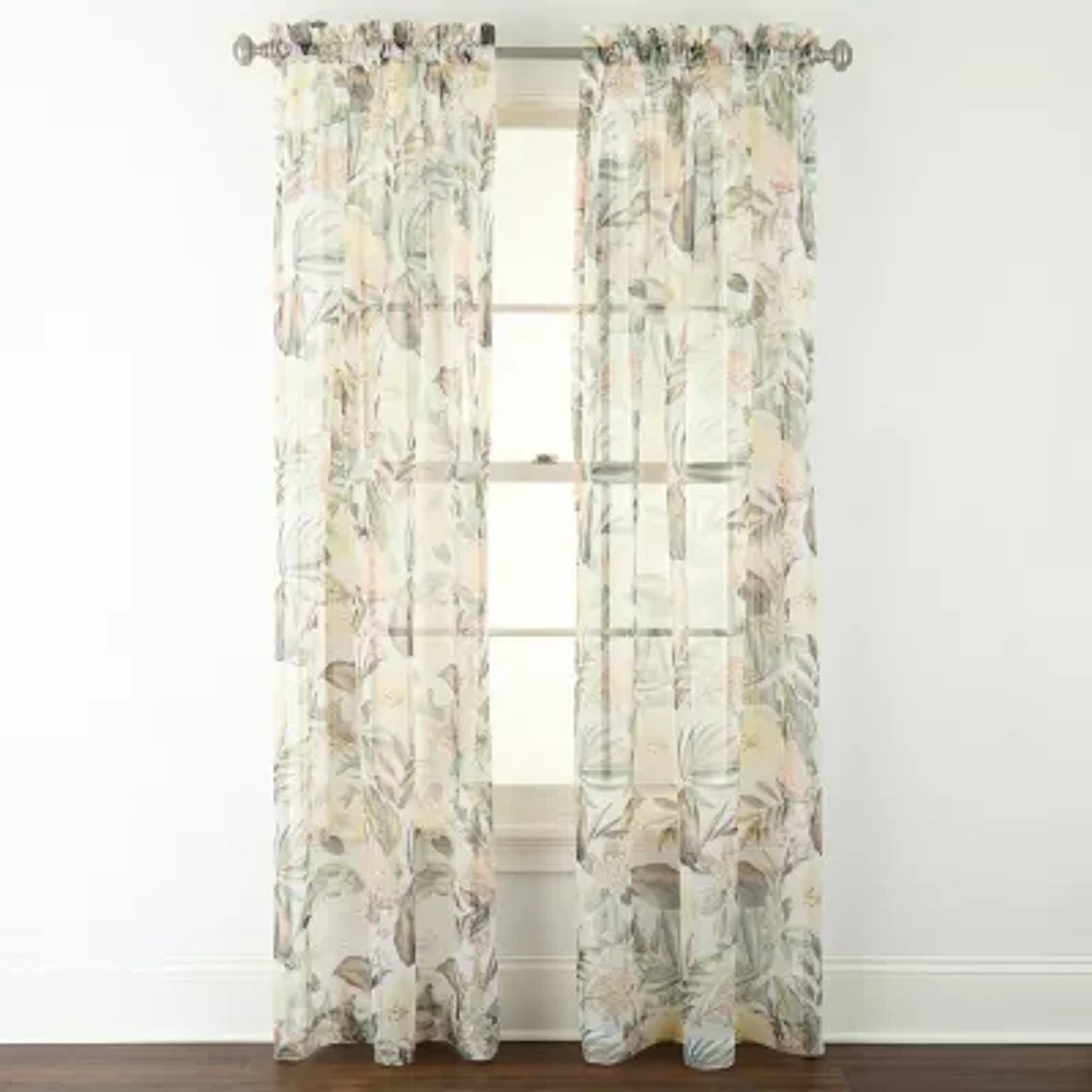 Liz Claiborne Lisette Printed Rod Pocket Sheer Single Curtain Panel