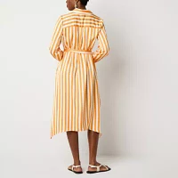 Worthington Womens Long Sleeve Striped Shirt Dress