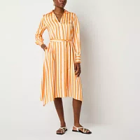 Worthington Womens Long Sleeve Striped Shirt Dress