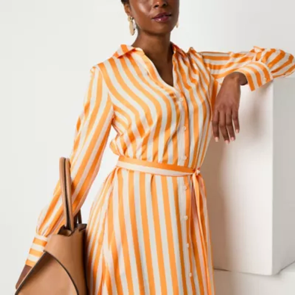 Worthington Womens Long Sleeve Striped Shirt Dress