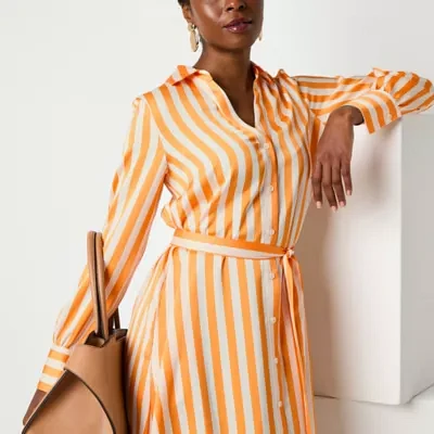 Worthington Womens Long Sleeve Striped Shirt Dress
