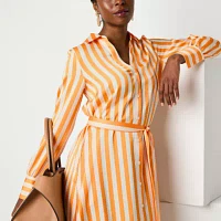 Worthington Womens Long Sleeve Striped Shirt Dress
