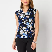 Black Label by Evan-Picone Floral Womens Cowl Neck Sleeveless Blouse