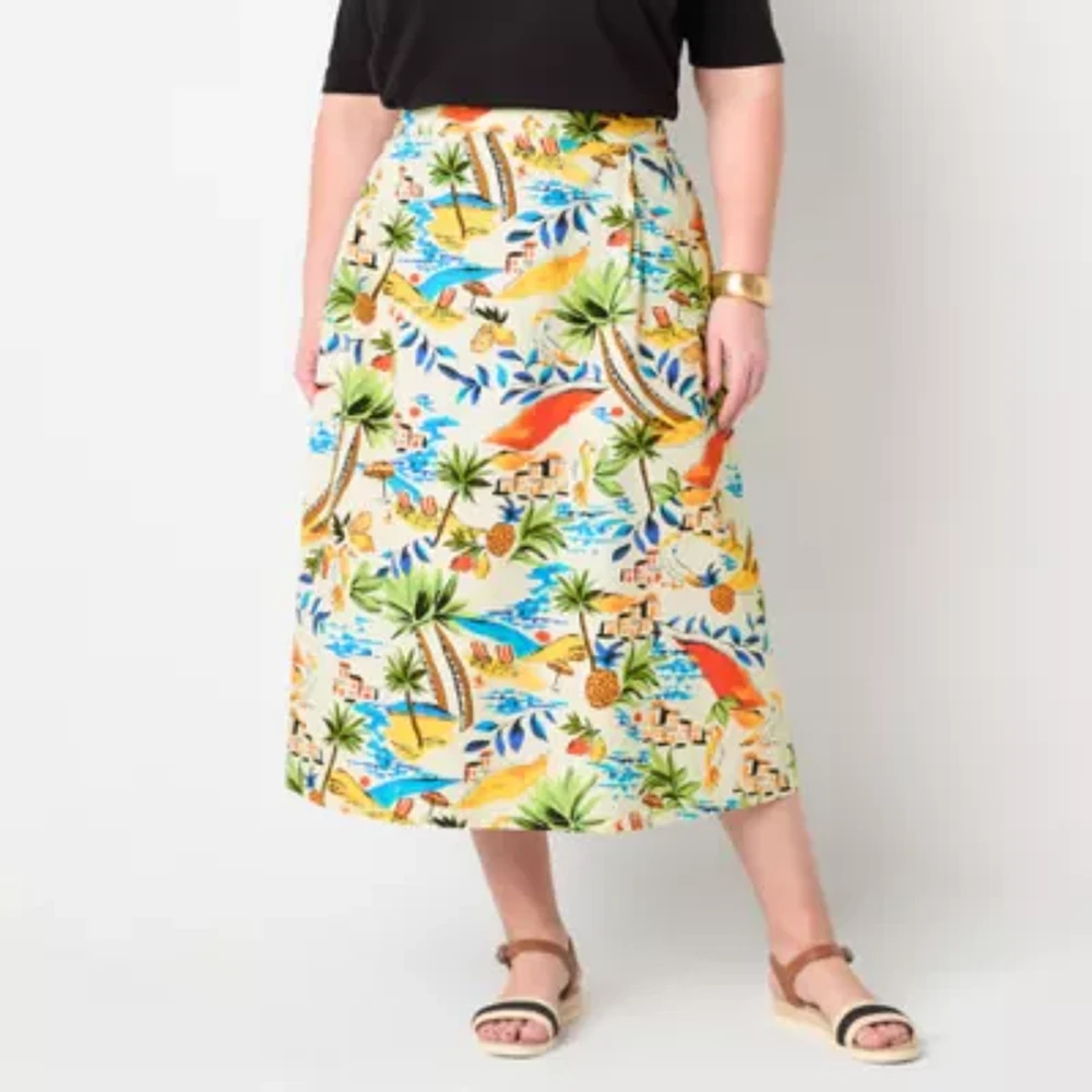 St. John's Bay Womens High Rise Midi A-Line Skirt-Plus