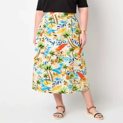 St. John's Bay Womens High Rise Midi A-Line Skirt-Plus