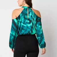 Bold Elements Womens Keyhole Neck Long Sleeve Satin Blouse
