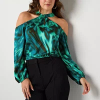 Bold Elements Womens Keyhole Neck Long Sleeve Satin Blouse