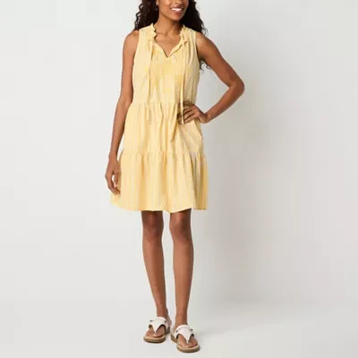 St. John's Bay Womens Sleeveless Embroidered Striped A-Line Dress