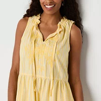 St. John's Bay Womens Sleeveless Embroidered Striped A-Line Dress