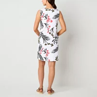 Liz Claiborne Womens Sleeveless Floral Midi A-Line Dress