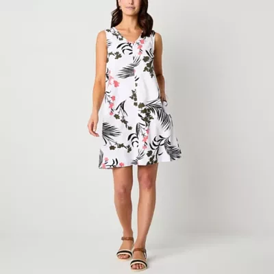 Liz Claiborne Womens Sleeveless Floral Midi A-Line Dress