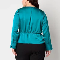 Bold Elements Plus Womens V Neck Long Sleeve Satin Blouse