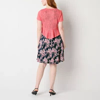 Perceptions Womens Floral Jacket Dress Petite