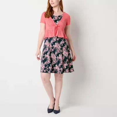 Perceptions Womens Floral Jacket Dress Petite