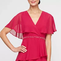 S. L. Fashions Womens Short Sleeve Embellished Midi Sheath Dress