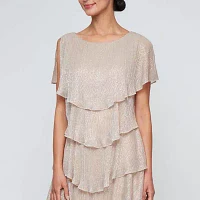 S. L. Fashions Womens Short Sleeve Midi Sheath Dress