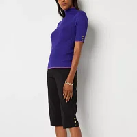 Liz Claiborne Alyssa Mid Rise Adaptive Easy-on + Easy-off Seated Wear Capri Pants