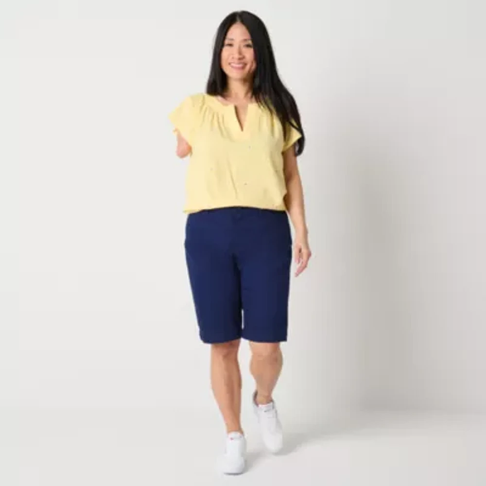 St. John's Bay Womens Mid Rise Adaptive Easy-on + Easy-off Bermuda Short