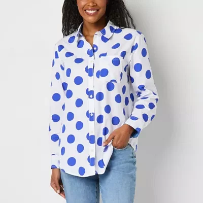 St. John's Bay Petite Womens Long Sleeve Regular Fit Button-Down Shirt